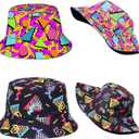 6 Pack Retro 80s 90s Bucket Hats for Men Women, Funny Retro Party Hats, Vintage Print Fisherman Hats for Disco Hip hop Party, Unisex Reversible Portable Hat Outdoor Fashion Sun Cap Colorful