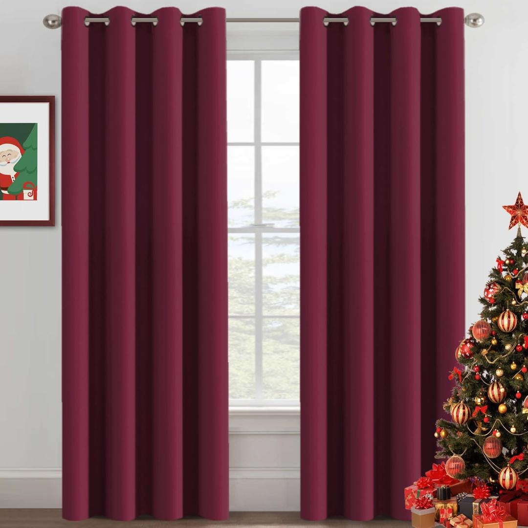 H.VERSAILTEX Blackout Curtains for Bedroom 84 Inches Length Thermal Insulated Window Curtains for Living Room, Christmas Deals Curtain Panels, Antique Grommet - Burgundy Red, One Panel, 52"W x 84"L (Pack of 1)