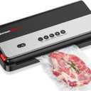 Bonsenkitchen Vacuum Sealer Machine, Multi-Functional Food Sealer, Globefish Technology for High-Speed Continuous Working, Built-in Cutter & Bag Storage, Include 5 Vacuum Bags & 1 Roll Bag (Black)