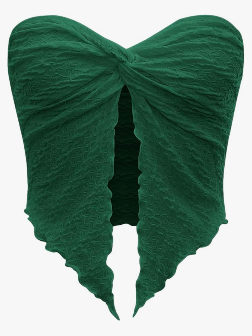 Women's Sexy Twist Split Hem Strapless Sleeveless Asymmetrical Tube Crop Tops XL