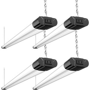 BBOUNDER 4 Pack Linkable LED Utility Shop Light, 4400 LM, Super Bright 6500K Cool Daylight, 4 FT Integrated Fixture for Garage, 40W Equivalent 250W, Surface + Suspension Mount, Black BBOUNDER 4 Pack Linkable LED Utility Shop Light, 4400 LM, Super Bright 6500K Cool Daylight, 4 FT Integrated Fixture for Garage, 40W Equivalent 250W, Surface + Suspension Mount, Black