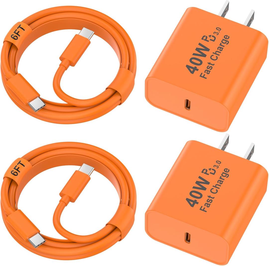 iPhone 17 Pro Max Charger Fast Charging, 2 Pack 40W USB C iPhone 17 Fast Charger Block with 10FT Long Type C to C Charging Cable for iPhone 17/17 Pro Max/17 Pro/Air/16/16 Pro Max/15/15 Pro Max, Orange