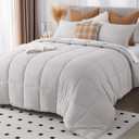 KASENTEX Twin Size Comforter Set 3 Piece,Seersucker Breathable Fabric,Lightweight Fluffy Down Alternative,Box Stitch Quilting, All Season Machine Washable with 2 Pillow Shams,Silver Grey