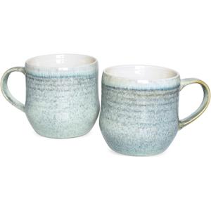 Bosmarlin Large Ceramic Coffee Mugs Set of 2, 17 Oz, Big Tea Cup for Office and Home, Dishwasher and Microwave Safe (Willow Green, 2)