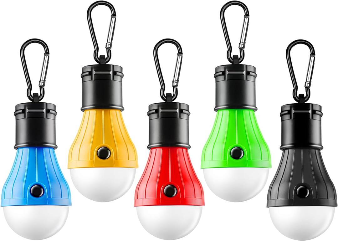 Tent Lamp 5 Packs Portable Tent Light Clip Hook Hurricane Emergency Lights LED Camping Light Bulb Camping Tent Lantern Equipment for Camping Hiking Backpacking Fishing Outage