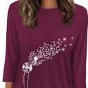 WIHOLL Womens 3/4 Length Sleeve Tops Crewneck Graphic Tees Casual Tunic Tops to Wear with Leggings Fashion Clothing Outfits (Purple, M)