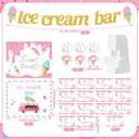 Meanplan 79 Pcs Ice Cream Bar Party Decoration Kit Includes 16 Cups 8 Scoops 8 Tongs 1 Banner 2 Poster Banner 20 Tent Card 24 Round Sticker, Ice Cream Social Decoration Birthday Dessert Table Supplies