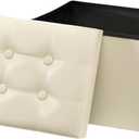 Storage Ottoman, Folding Foot Stool with Thicker Foam Padded Seat Small Leather Storage Ottoman Bench Foot Rest for Living Room Foldable Coffee Table 17x13x13in,Beige