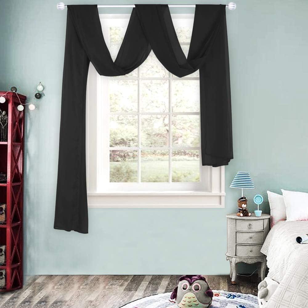 HUTO Black Sheer Window Scarf Valance for Girls Room Soft Voile Curtain Scaves Wedding Party Bed Canopy,1 Panel 52 x 144 Inches Long