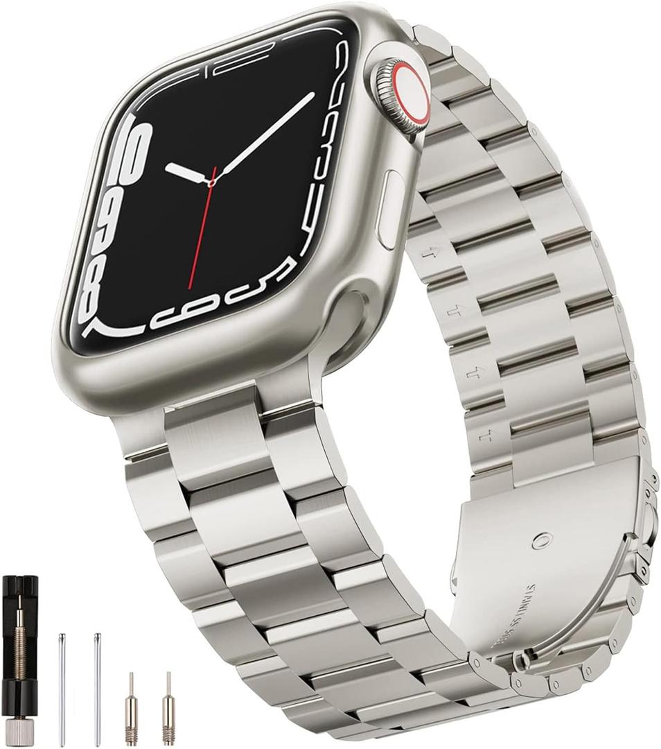 SUNFWR Compatible with Apple Watch Band 44mm 45mm 42mm 46mm 49mm for Men Women, Stainless Steel Metal iWatch Band for Apple Watch Series 11/10/9/8/7/6/5/4/3/2/1/SE/SE2/SE3 Ultra3/2/1 (No case) (Starlight)