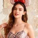 A Miaow 3D Black Mouse Sequin Ears Headband MM Glitter Butterfly Hair Clasp Park Supply Adults Women Girls Photo Accessory (Champagne and Red)