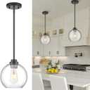 Black Pendant Lights Kitchen Island, 8" Pendant Light Fixtures with Globe Clear Glass Shade, Modern Kitchen Island Lighting, AD-22280-1PL-BK