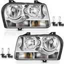 WEELMOTO Headlights for 2005-2010 Chrysler 300 Trims Only 4-Dr, Not Fit 300C, Not Fit Hid, Headlight Assembly Compatible with 05 06 07 08 09 10 Chrysler 300 Trims with Bulbs (OE Replacement, Clear Lens I Chrome Housing I Amber Reflector)