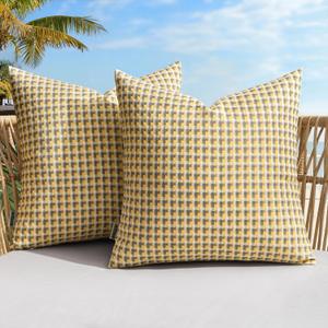 MIULEE Pack of 2 Outdoor Throw Pillow Covers Spring Decorative Farmhouse Square Waterproof Pillows for Tent Patio Garden Balcony Sofa, 18x18 Inch Yellow