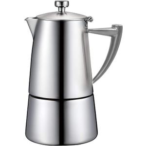 CUISINOX Roma Satin Stainless Steel Moka Pot Stovetop Espresso Maker, 4-Cup (6 oz)