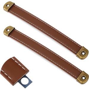 2 Pcs Leather Handles for Drawers Leather Trunk Handles Leather Handle Suitcase Luggage Pulls Brown Cabinet Handles Leather Strap Handles with Mounting Screws Modern Leather Cabinet Knobs