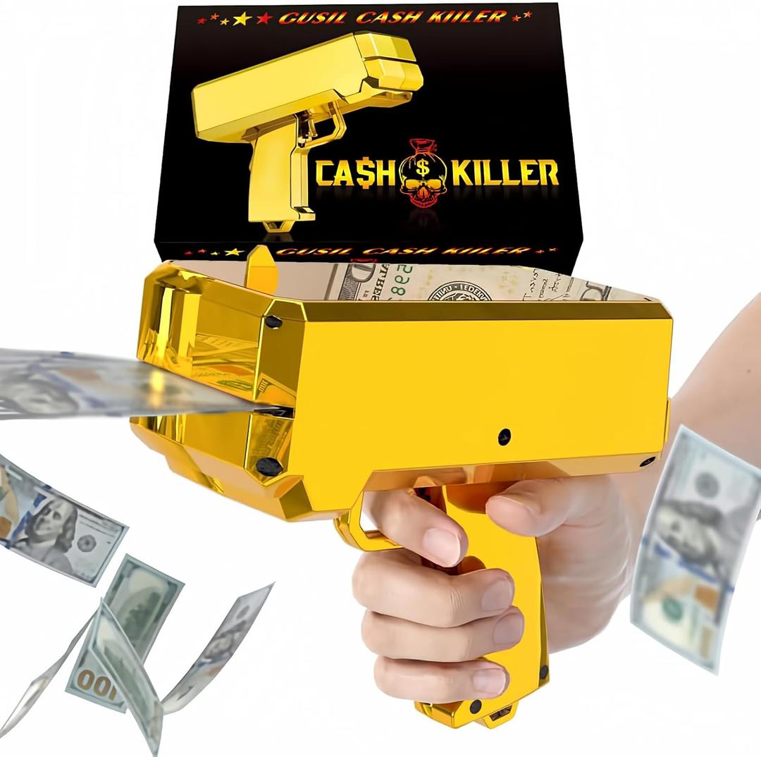 Money Gun ShooterGusil Cash Cannon Bills Gun Make It Rain Toy Gun,Handheld Spary Cash Gun for Game Movies Party Supplies (Gold)