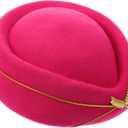 Pink Felt Stewardess Hat Flight Attendant Cap with for Women Costume Party Cosplay Performance