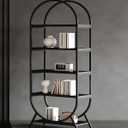 Bookshelf Arched Bookcase, Industrial 5 Tier Open Book Shelves with Metal Frame, 72" Tall Freestanding Display Rack for Home Office, Living Room, Black