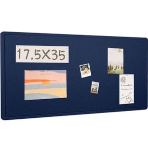Bulletin Board, 35 x 17 1/2 inches Felt Board - Decorative Pin Board, Cork Board Alternative for Wall, Foldable Self-Adhesive Vision Board Prayer Board with 20 Pushpins Dark Blue
