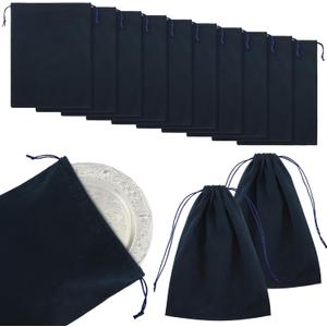 10 Pcs Silver Storage Bags, 9 x 11.8 Inch Fabric Cloth Anti Tarnish Bags for Silver Jewelry Silverware Protection Flatware Silverplate Tarnish Cleaning(Navy Blue)
