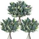 Winlyn 20 Pcs Mixed Artificial Oval Eucalyptus Leaves Bulk with White Seeds Stems and Spray for Vase Floral Wreath Bouquets Wedding Greenery Decoration