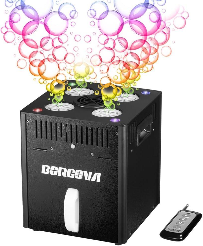 Stage Bubble Machine with Lights, DMX Control, Wireless Remote - Perfect for Weddings, Commercial Performances, Kids Parties, and Carnivals