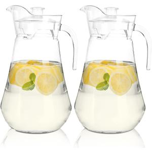SOUJOY 2 Pack Plastic Pitcher, 2L Clear Iced Water Jug with Lid and Handle, Heat Resistant BPA-Free Tea Pitcher for Lemonade, Juice, Milk, Cold or Hot Beverage