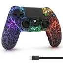 ISHAKO Controller for PS4, Wireless Controller Black for Sony PlayStation 4/Pro/Slim, Remote Control with Adjustable RGB Light/1000mAh Battery/6-Axis Motion Sensor/Double Vibration