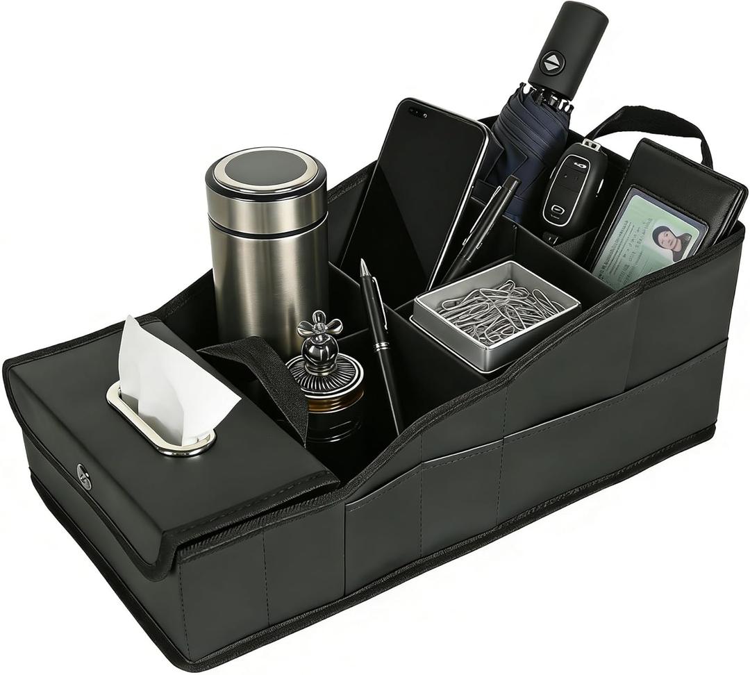GMQ Car Seat Organizer,Automotive Seat Organizer for Front and Back Seat or Floor, Car Caddy Organizer Pu Leather Multiple Organizers and Storage for Travel Kids (Black)