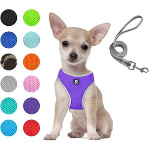 Puppy Harness and Leash Set - Dog Vest Harness for Small Dogs Medium Dogs- Adjustable Reflective Step in Harness for Dogs - Soft Mesh Comfort Fit No Pull No Choke (S, Purple)