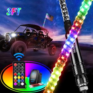 Nilight 1PC 3FT Spiral RGB Led Whip Light w/RGB Chasing/Dancing Lights RF Remote Control Lighted Antenna Whips for Can-am ATV UTV RZR Polaris Dune Buggy 4 Wheeler Offroad Jeep Truck