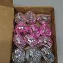 Suncalla 12 Pcs 2" Disco Pumpkin Hanging Ornaments, Glitter Mini Pumpkins for Fall Halloween Thanksgiving Tree Decorations, Farmhouse Autumn Harvest Party Decor(Silver, Pink)