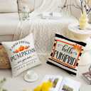 Fall Pumpkin Pillow Cover 18x18 Fall Decor Cushion Cover Autumn Stripe Throw Pillow Cover Thanksgiving Farmhouse Decorative Cushion Cases 18x18 Set of 4 (Dark Tones)