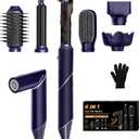 6 in 1 Hair Dryer Brush, Foldable Blow Dryer Brush with Air Styler Curler Wrap, Detachable Hot Air Brush Dry,Volumize, Straight,Curl, Negative Ion Brush Blow Dryer with Diffuser, Hair Styler Tools (Blue)
