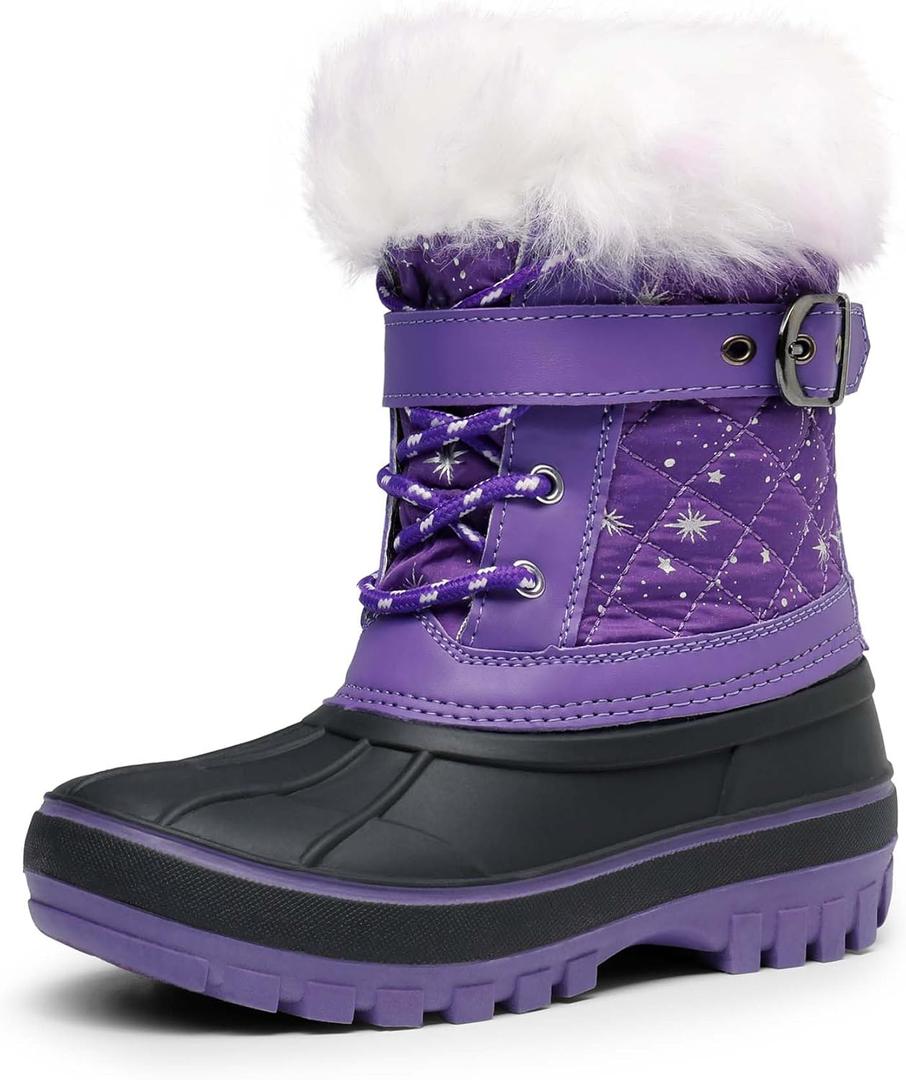 DREAM PAIRS Girls Boys Snow Boots Water-Resistant Outdoor Warm Cozy Anti-Slip Mid Calf Faux Fur Lining Winter Shoes for Little/Big Kids (Purple)