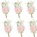 Meldel Pink Boutonniere for Men, Set of 6, Groom and Best Man Boutonniere with Artificial Flower,for Wedding Ceremony Anniversary, Formal Dinner Party, Fall Vintage Rustic Wedding Prom