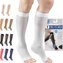 Truform Sheer Compression Stockings, 15-20 mmHg, Women's Knee High Length, Open Toe, 20 Denier, White, Medium