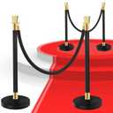 2 PCS Black Stanchions with Black Ropes - Crowd Control Barriers for Events VIP Posts with Velvet Ropes Elegant Stanchion Kit for Parties Red Carpet Poles and Safety Barriers