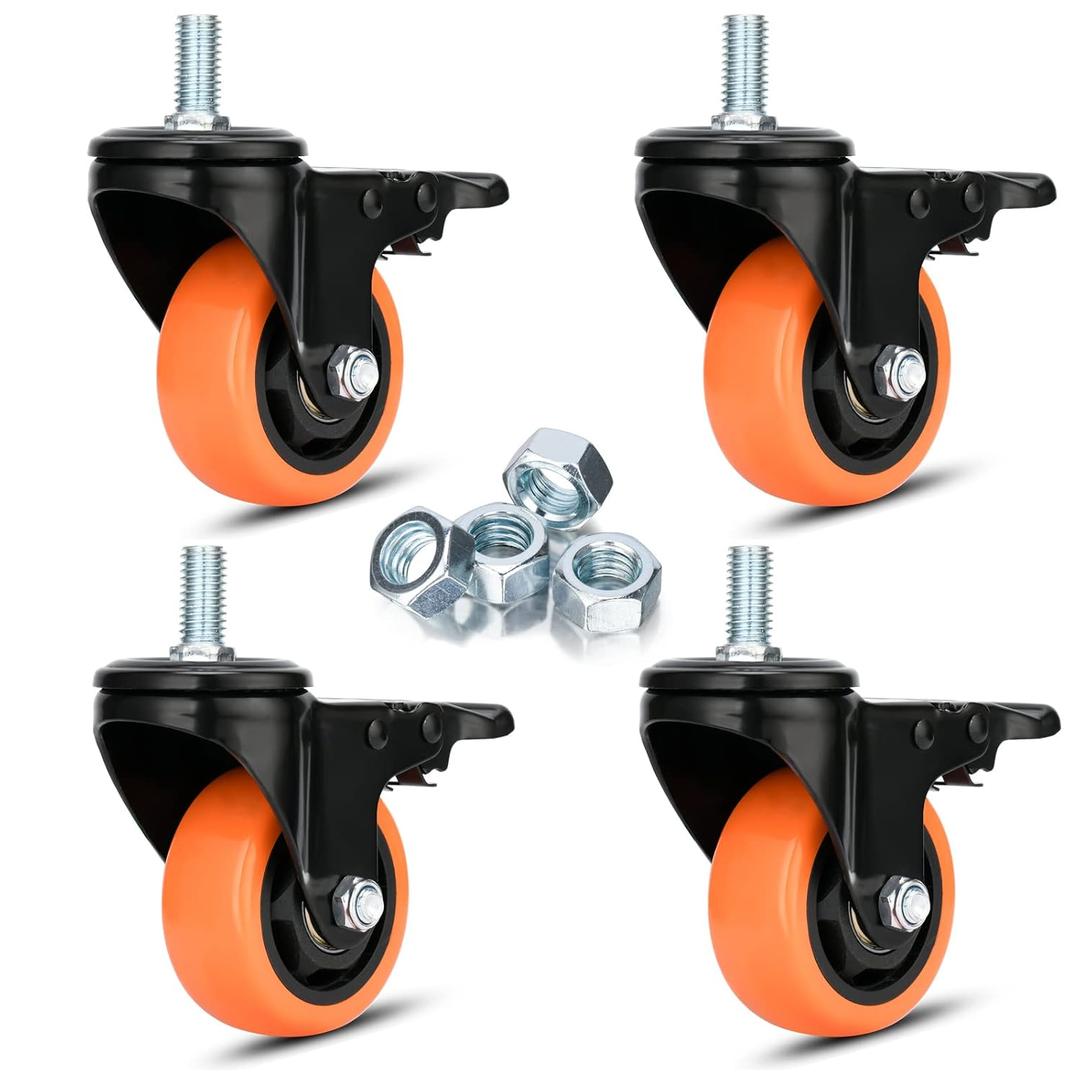 4" Stem Caster Wheels with Safety Dual Locking 1200Lbs Heavy Duty Threaded Stem Casters No Noise Swivel Castors with Brakes M12-1.75x25mm