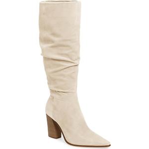 PiePieBuy Womens Faux Suede Knee High Boots Pointed Toe High Chunky Heel Side Zipper Party Dress Booties  (9, Nude)