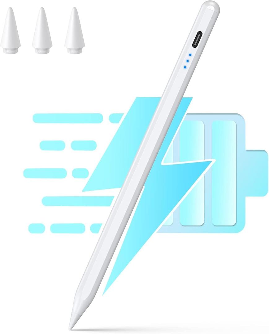 Stylus Pen for iPad 11th & 10th Generation - 10Mins Faster Charge Compatible with (2018-2025) Apple iPad 6-11 Gen, iPad Air 3/4/5/M2/M3, iPad mini 5/6, iPad Pro 11"/12.9"/M4 (A-White)