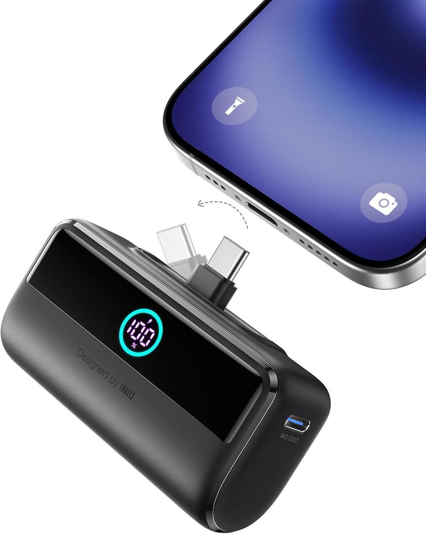 INIU Mini Portable Charger, 5500mAh Power Bank with Build-in USB-C Connector, 22.5W PD Fast Charging USB C in&Out Battery Pack, External Phone Charger for iPhone 16/15, Samsung S23 S22, Google etc