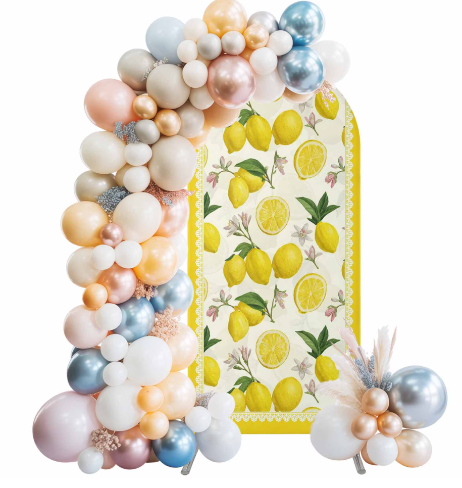 Arch Backdrop Cover 219x122cm Floral Lemon Arch Backdrop Stretch Fabric Yellow Summer Fruit Photo Background Arch Covers for Wedding Party Birthday Ceremony Banquet Decorations Balloon Arches