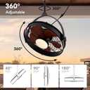 25 Inch Outdoor Ceiling Fan with Lights and Remote, Waterproof Gazebo Hanging Fan with 3CCT Dimmable, Black Plug in Caged Ceiling Fan for Patios Porch Pergola,Canopy