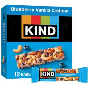 KIND Healthy Snacks Bars, Blueberry Vanilla Cashew, Gluten Free, 5g Protein, 12 Count (EXP 07/20/27)