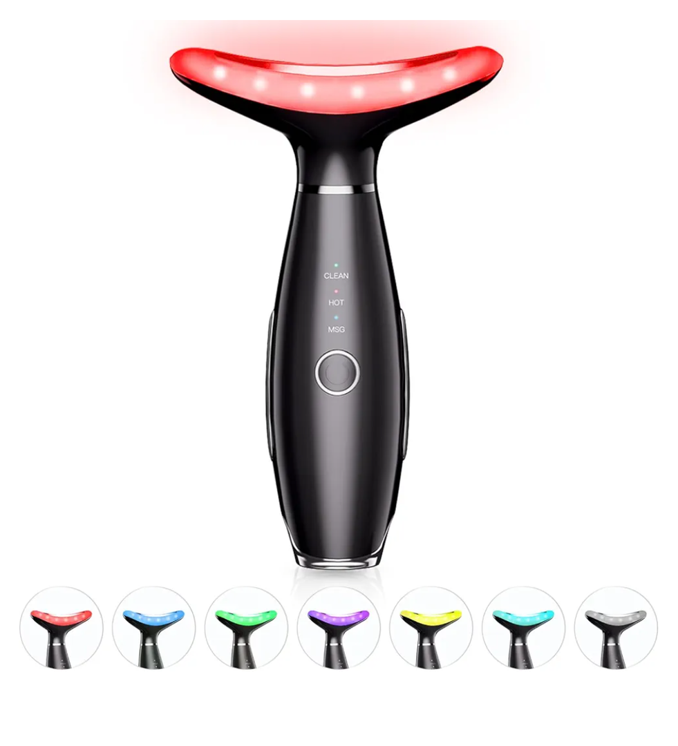 7 Color Neck Face Massager - Facial Massager Tool for Skin Care at Home, Vibrating Face Massager with Thermals, Galvanic Machines Black
