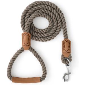 Mile High Life Dog Leash, Braided Cotton Rope Leashes with Leather Handle - Heavy Duty Metal Clasp, 4FT, 1/2" Thick - Wedding, Walking & Training Leash for Medium Large Dogs (Camel)