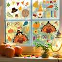 136 Pcs Fall Window Clings Decoration Thanksgiving Harvest Window Clings Cute Cartoon Turkey Pumpkin Leaf Stickers for Party Classroom Home Office Decoration