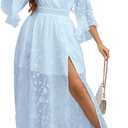 EYWOL Wedding Guest Dress Plus Size Ruffle Bell Sleeve V Neck A Line Flowy Empire Waist Maxi Dresses with Slit, 1X